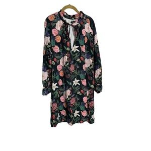 Brooke Wright Floral Tie Neck Shift Dress Small
